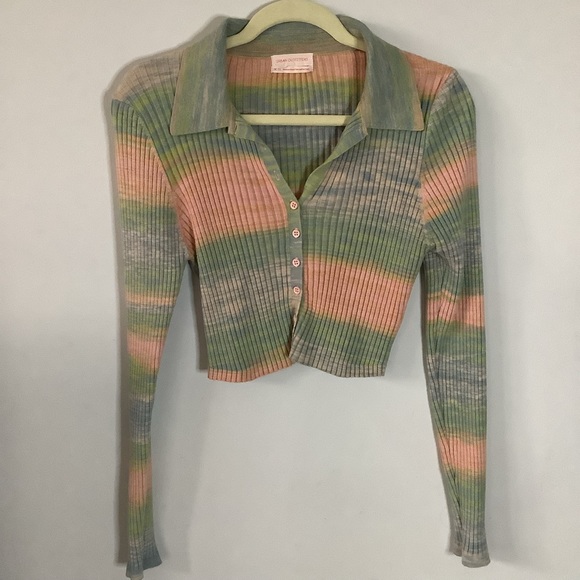 Urban Outfitters space dyed long sleeve cropped button down top size xl - Picture 1 of 8